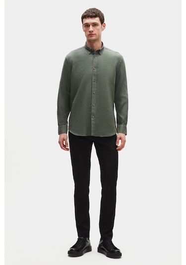 D'S Damat Ds Damat Comfort Haki Düz %100 Keten Gömlek 4hc02ap01265m Haki
