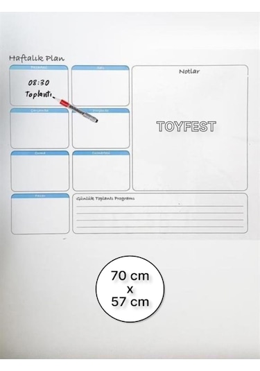 Duvara Kendiliğinden Manyetik Yapışan Haftalık Program Planlayıcı Takvim 70 X 57 Cm Şeffaf