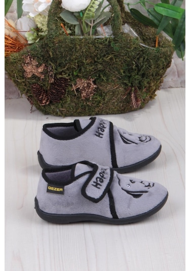 Fort 3426 Gz Köpek Figürlü Anaokulu Kreş Ev Erkek Çocuk Panduf Ayakkabı Gri