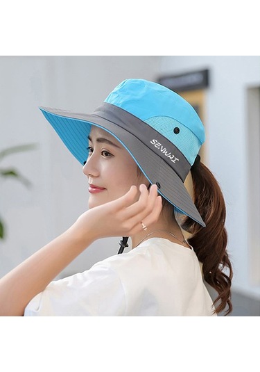 Uv Işınlarına Karşı Koruyucu Geniş Kenarlı Plaj Şapkası - Hafif Ve Konforlu Güneşten Korunma Aksesuarı Mavi