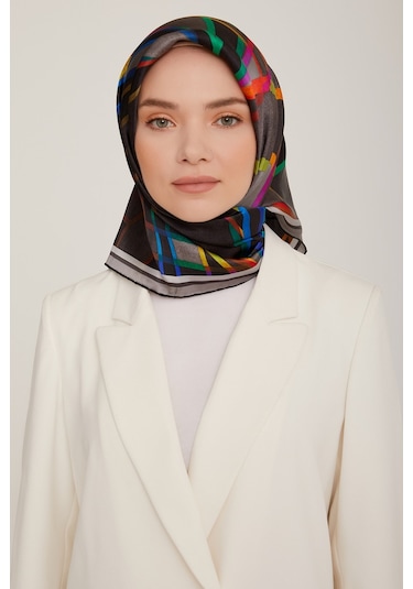 Armine Ipek Eşarp Twill Füme Yeşil Mavi Mor 8843-07