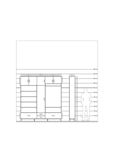 Arges Dolap 18 Raflı 4 Çekmeceli Tek Askılı 220x30x243 Antrasit-aytaşı/aytaşı Aytası/aytası