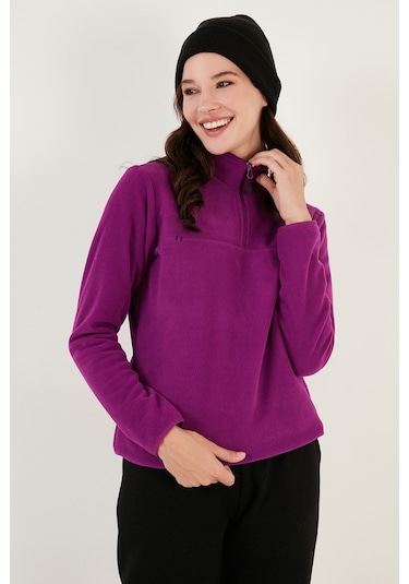 Lela Slim Fit Yumuşak Dokulu Anti-Pilling Tüylenme Yapmayan Yarım Fermuarlı Bayan Polar 5907000 Mor