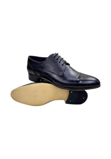 Erkek Klasik Bağcıklı Kösele Ara Baskılı Deri Siyah SAyakkabı