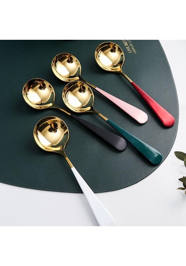 5 Renk Yüksek Kalite 1 Adet Zarif Kahve Kaşıkları Paslanmaz Çelik Tatlı Kaşıkları Mutfak Eşyaları Fash Gümüş