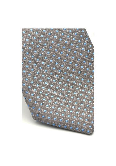 Mavi Nokta Desenli Gri Dokuma Kumaş Mendilli Slim Fit Kravat // Sdk-2510-4 Gri