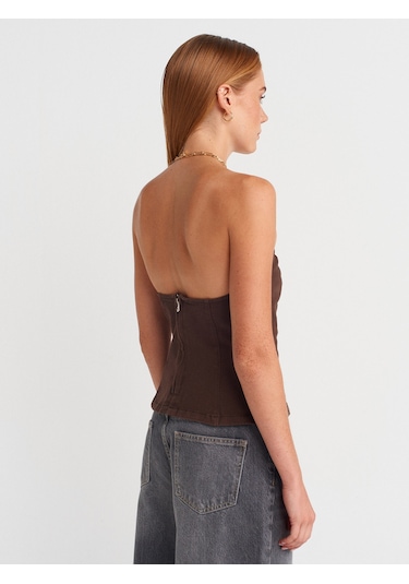 Dilvin 50880 Straplez Peplum Top-kahve Kahve