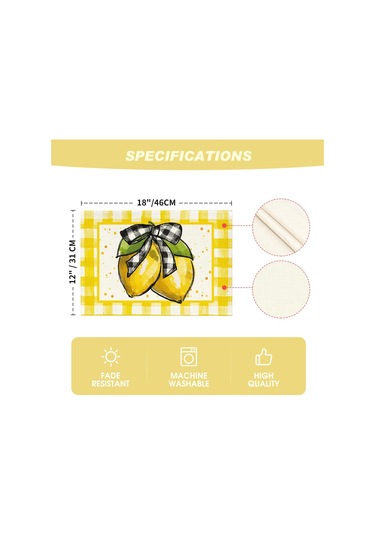 Buffalo Ekose Limon Placematları, 12x18 İnç, 4 Set 2