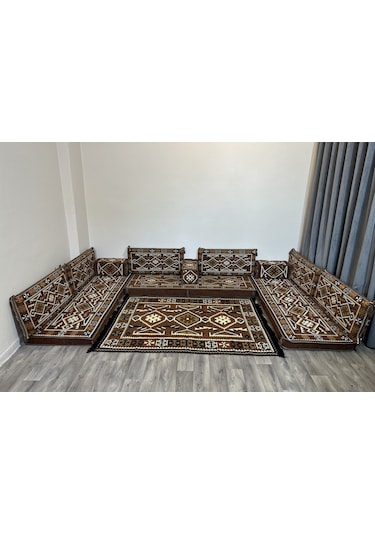 Coton Şark Köşesi Anadolu Desenli Minder Takımı Kahve 13 Parça
