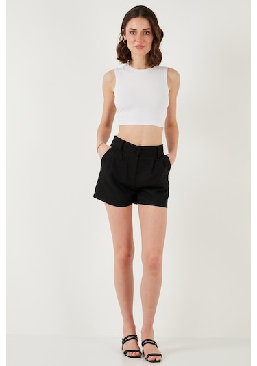 Lela Kırçıllı Regular Fit Cepli Kısa Bayan Şort 5866201 Siyah