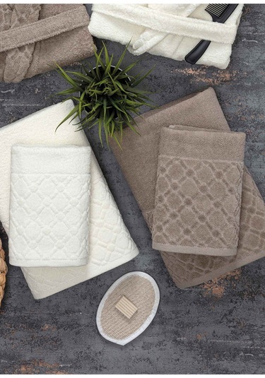 Güvenal Hayal 12 Parça Kutulu Jakarlı Bornoz Takımı Bornoz Havlu & Havlu Seti Banyo Çeyiz Seti 7 Çok Renkli