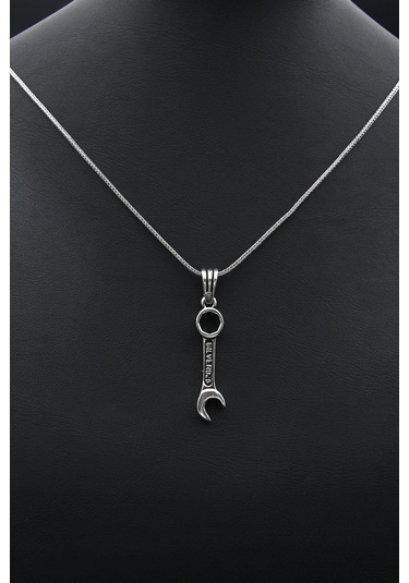 Ingiliz Anahtarı Tasarımlı Gümüş Kolye Zincir 925 Ayar