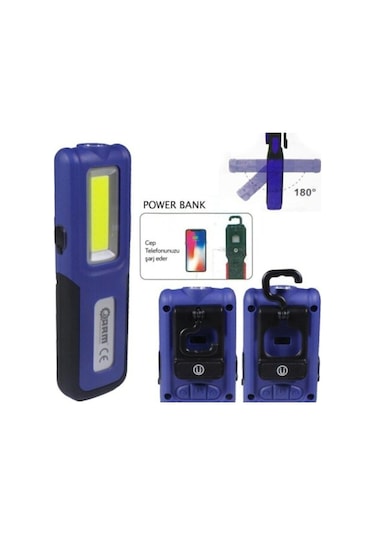 Arm-18002 Arm Şarjlı El Lambası Ledli Fener 420 Lumens Mavi