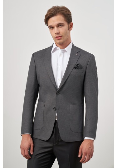 Koyu Antrasit Kazayağı Desen Bez Ayağı Mono Yaka Tam Astar Çift Yırtmaç 2 Düğme 6 Drop Slim Fit Classic Ceket 1002245106 Koyu Antrasit