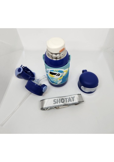 Shotay St-8812 Space 600ml Çift Başlık Kapak Termos Matara Mavi