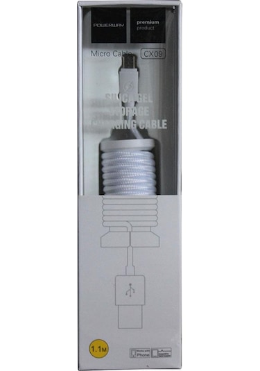 Powerway CX09 1.1 M Micro Usb Örgülü Hızlı Şarj Kablosu Beyaz