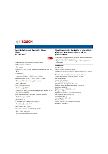 Bosch DFT63CA61T Teleskopik Aspiratör Siyah