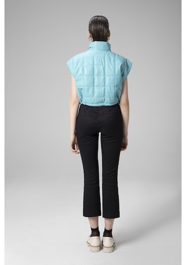 Turkuaz Dericlub Wm054 Gerçek Deri Kadın Şişme Yelek Turkuaz