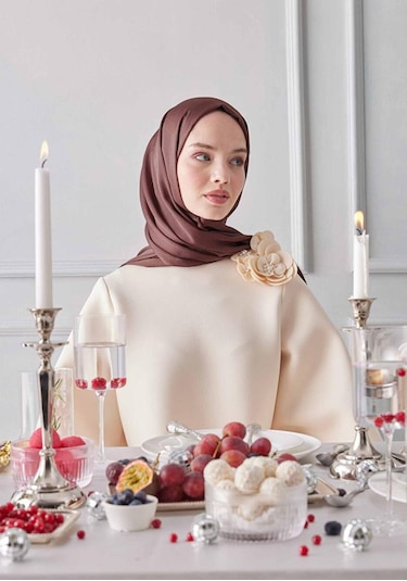 Gesshop Kadın Abiye Janjan Şal Açık Kahverengi