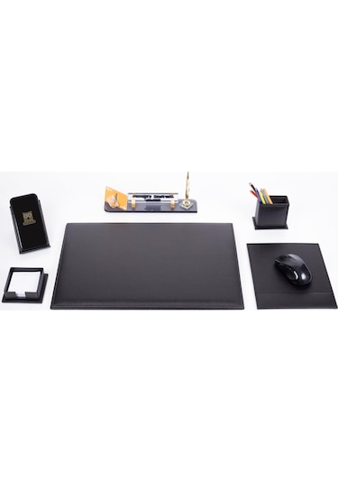 Saroz Deri Sümen Takımı Ahşap Masa Isimlik Ofis Sümen Seti