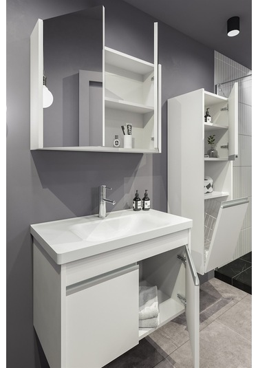 Begonya 80 Cm Cm Banyo Dolabı (Boy Dolap Dahil+Çamaşır Sepeti)