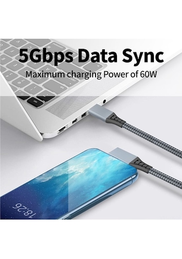 Willowhaven 5m Gümüş-gri Örgülü Vr Bağlantı Kablosu C-c + Adaptör 5gbps Veri Transferi Bakır Çekirdekli
