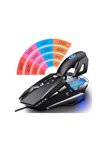 Yındıao G10 7200dpı 7 Modlu Ayarlanabilir 7 Tuşlu Rgb Işık Kablolu Metal Mekanik Sert Çekirdekli Makro Fare, Stil: Ses Sürümü Siyah Diğer
