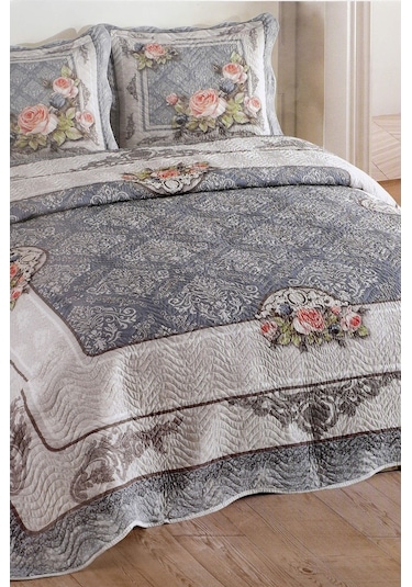 Örtüm Marie Çift Kişilik Kapitone Yatak Örtüsü Takımı - Mavi