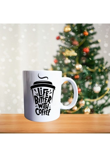 Hayat Kahveyle Daha Güzel Porselen Kupa 605 Beyaz