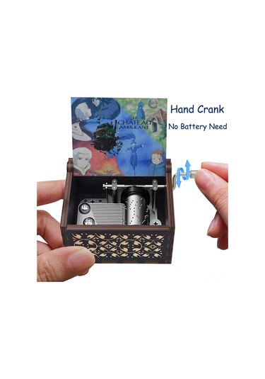 Tenfowee "el Yapımı Howl'un Yürüyen Şatosu Müzik Kutusu - Merry Go Round Melodisi İle Ahşap Kollu Müzik Kutusu Siyah Şato " Siyah 1