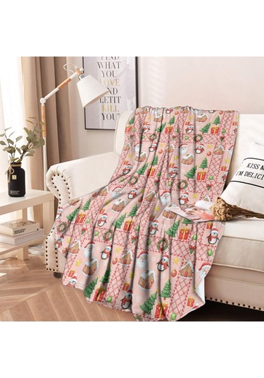 Noel Desenli 60 İnç Yuvarlak Flanel Battaniye, Yetişkin Ve Çocuk İçin, Yumuşak, Rahat Ve Hafif Noel Baba Noel Penguen