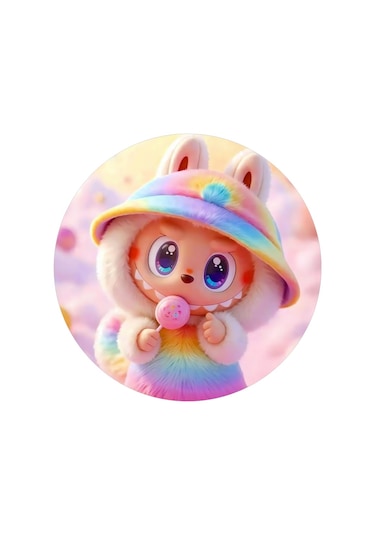 Yenilebilir Yuvarlak Pasta Resim Baskısı 20 Cm Şekerli Kağıt Labubu Temalı 86