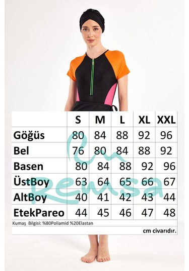 Uv Korumalı Kısa Kollu 3 Farklı Şekilde Giyilebilir Likralı Yarı Kapalı Mayo 1610 Siyah02 Siyah02