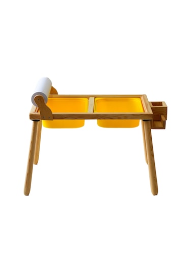 Woodnjoy Ahşap Duyusal Çocuk Aktivite Masası + Rulo Kağıt - Sarı