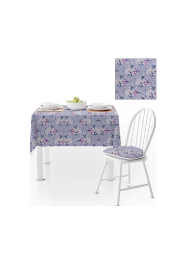 Sarmaşık Desenli Yapraklı Gri Mor Antrasit Kadife Dokulu 180x180 Masa Örtüsü