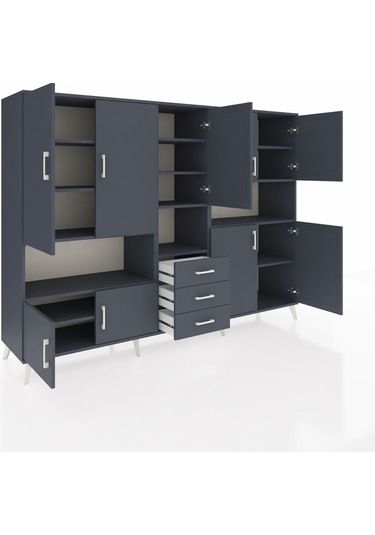 Hyperion Dolap 13 Raflı 3 Çekmeceli 9 Kapaklı 220x44x163 Antrasit Antrasit-antrasit