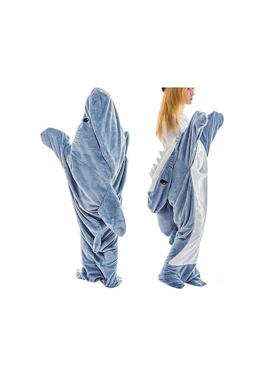 Pazly Shirin Köpekbalığı Battaniyesi - Sıcak Kapüşonlu Tulum, 210cm Çok Renkli Yetişkin Erkek Uyku İçin Çok Renkli