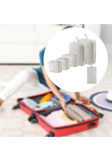 Suntek 6 Parça Seyahat Saklama Çantası Seti Plaj Yürüyüş Bej