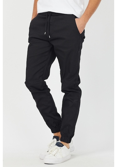 Tarz Cool Erkek Bel Paça Lastikli Jogger Pantolon Siyah