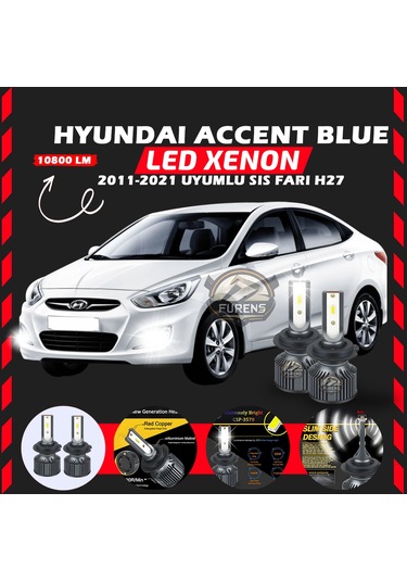 Hyundai Accent Blue 2011-2021 Sis Farı Uyumlu Şimşek Etkilii Led Xenon Premium Seriess H27