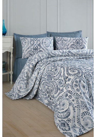 Doğal Pike Baskılı Çift Kişilik Loop Mavi Mavi