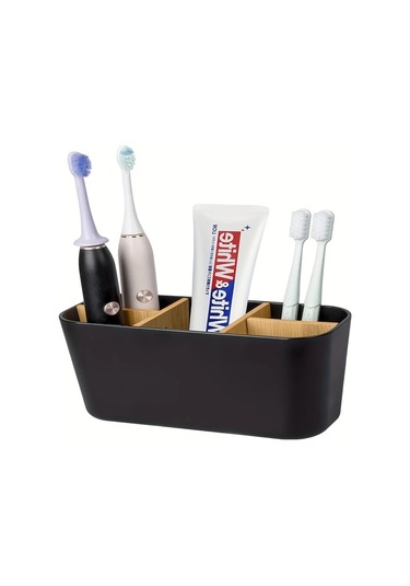 Cordial Siyah 5 Gözlü Plastik Bambu Diş Fırçası Askılığı, Banyo Organizatörü Ve Dekoru Siyah