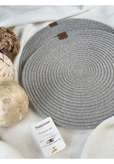 Gri Hasır Supla 2lı Amerikan Servis Şık Çeyiz Takımı Örgü Sunum Tabak Altlığı Gri