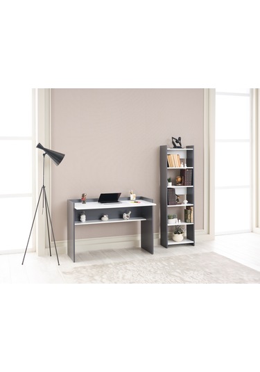 Arpelia Ahşap Çalışma Masası Ve Kitaplık 1 Beyaz