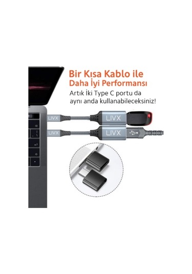 Livx USB 3.0 To Type-C Çevirici Dönüştürücü 60W 15 cm Kablolu OTG