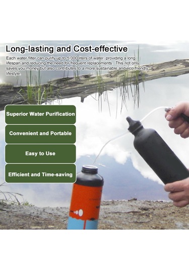 Mufunye Siyah Dışarıda Kullanım Taşınabilir Su Filtresi - Doğal Suyu Temizleyen Kamp, Yürüyüş İçin 5000l Kapasiteli Filtre