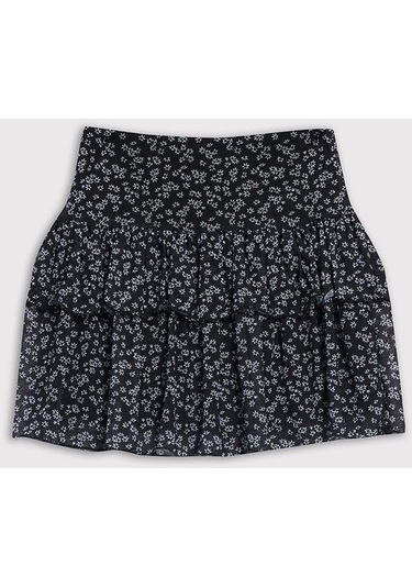 Kids Girl Çiçekli Fırfırlı Tül Mini Siyah Etek Siyah