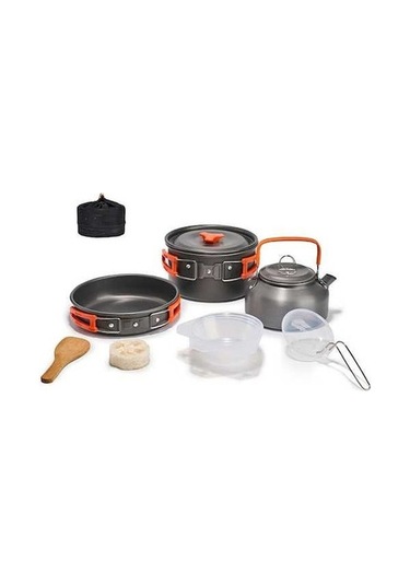 Ulzyvf Yürüyüşü Turuncu Tencere Tava Seti, Seyahat Seti Piknik Kamp Turuncu