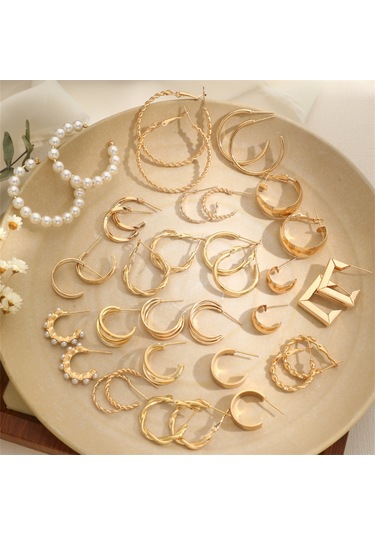 Skycity Şık Tasarım 9 Çift Küpe Seti - Alloy Malzeme, 3-18mm Çap, 10g Ağırlık Gold