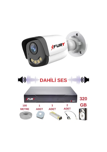 Fury 1 Li Sesli Gece Renkli Görüş Güvenlik Kamerası Su Geçirmez Güvenlik Kamerası Seti 5590s 320gb